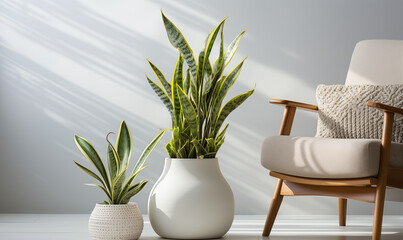 Snake Plant in bright and serene white room