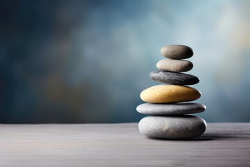 Fototapeta na wymiar Zen stones stacked on a table, representing Zen.