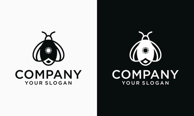 leaf modern bee logo design black background