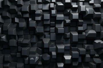Wall made of assorted black 3D shapes, forming a tech-themed wallpaper. Generative AI