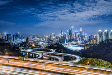 Chongqing city bridge buildings and city center skyline night view