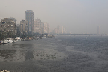 The Nile, river, fog, buildings