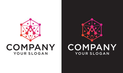 colored Hexagon Technology Logo design. Hexagon ribbon polygon Logotype concept icon.