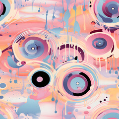 Pattern in retro styles with the image of vinyl records with pinkcore elements