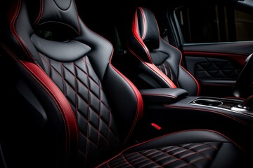 Creating a modern and luxurious driving experience by enhancing car comfort with synthetic leather interiors featuring a see-through design. Generative AI - obrazy, fototapety, plakaty