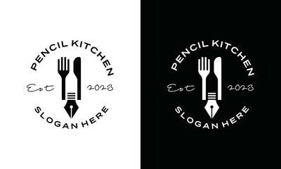 pen creative food logo design icon illustration, pen logo. spoon and fork - vector - obrazy, fototapety, plakaty