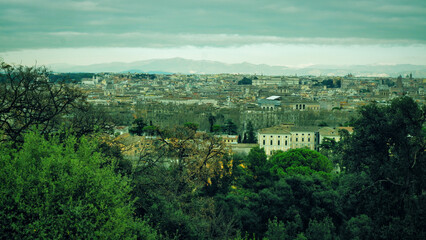 Fototapeta na wymiar Cityscape of Rome from hill, Italy