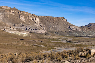 Traveling the famous Ruta40 in the scenic Argentinian highlands - fantastic views while driving through colorful and remarkably shaped mountains and watching wildlife in high altitude in South America