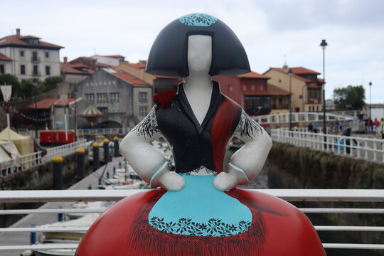 LLANES, SPAIN - JULY 29, 2023: Menina in the marina of Llanes, town in Asturias