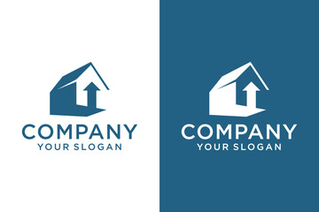 real estate company house logo. Geometric Linear Style Blue House Symbol isolated on White Background. Can be used for architectural building construction