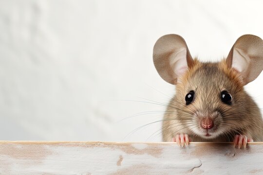 closeup portrait of cute grey mouse peeks out