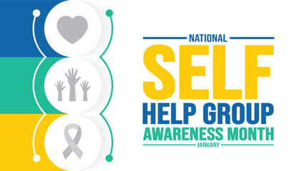 January is Self Help group awareness month background template. Holiday concept. background, banner, placard, card, and poster design template with text inscription and standard color. vector. - obrazy, fototapety, plakaty