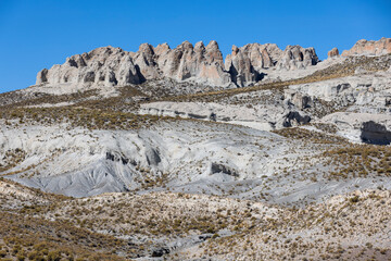 Traveling the famous Ruta40 in the scenic Argentinian highlands - fantastic views while driving through colorful and remarkably shaped mountains and watching wildlife in high altitude in South America