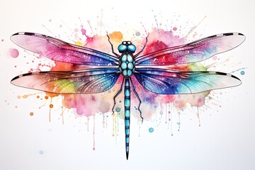 Obraz na płótnie Canvas watercolor illustration of a multicolored dragonfly on a white background