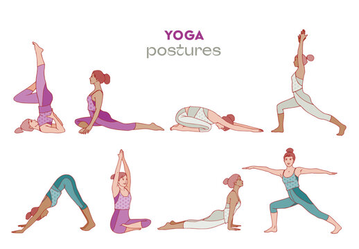Postures de yoga. Femmes faisant des exercices de yoga.