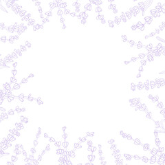 Lavender line art flower frame for card or invite. Vector background.