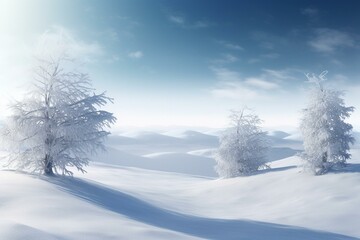 Scenic winter landscape ideal for festive Christmas card backgrounds. Generative AI