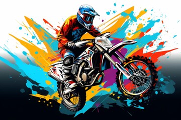 motocross rider on a motorcycle expressive dynamic abstract illustration - generative ai