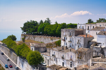 View of the old town of Monte Sant Angelo, on the Gargano mountains in the Puglia region of Italy