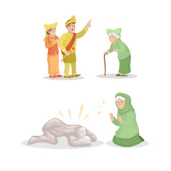 Malin Kundang Indonesian Folklore Story Character Set Cartoon illustration Vector