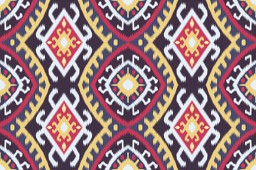 Aztec kilim colorful ikat pattern. Illustration aztec tribal geometric shape seamless pattern ikat style. Aztec ikat pattern use for fabric, textile, home decoration elements, upholstery, wrapping.