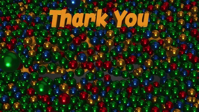 Top View Thank You 2000 Followers 3d Text reveal pushing Gold Green Blue Red Metal Ball Pit Balls Background 3d Rendering