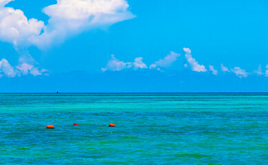 Tropical Caribbean beach clear turquoise water Playa del Carmen Mexico.