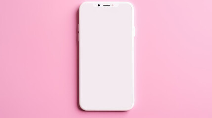 empty, blank mockup,completly white phone screen, lying flat on pink background