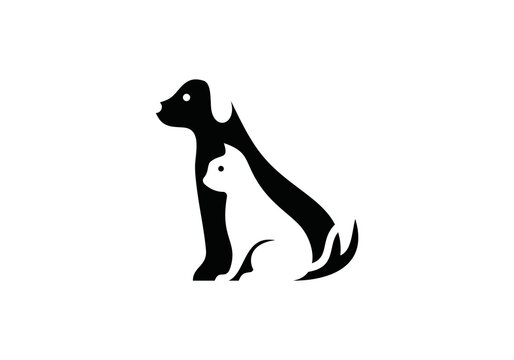 dog and cat logo design. pet care negative space concept element symbol vector illustration.