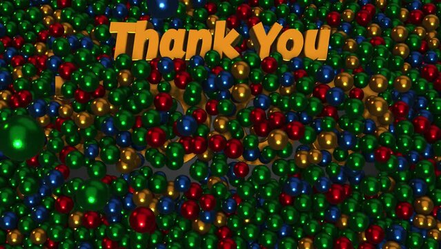 Top View Thank You 3000 Followers 3d Text reveal pushing Gold Green Blue Red Metal Ball Pit Balls Background 3d Rendering