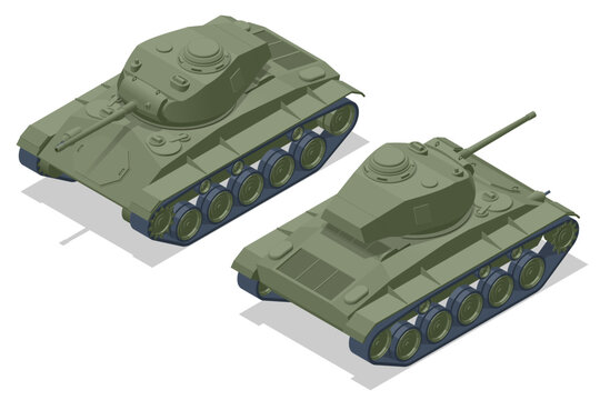 Isometric USA Light tank M24 Chaffee. Tank Armoured fighting vehicle designed for front-line combat, with heavy firepower