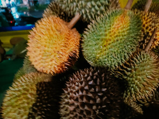 Naklejka na ściany i meble Ripe durian fruit ready to eat is being sold on the street for sale