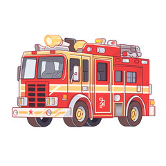 Fire department, fire truck on transparent background. Tool used by firefighters to put out fires. Graphic resources.