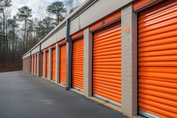 Facility with storage units located outdoors. Generative AI - obrazy, fototapety, plakaty