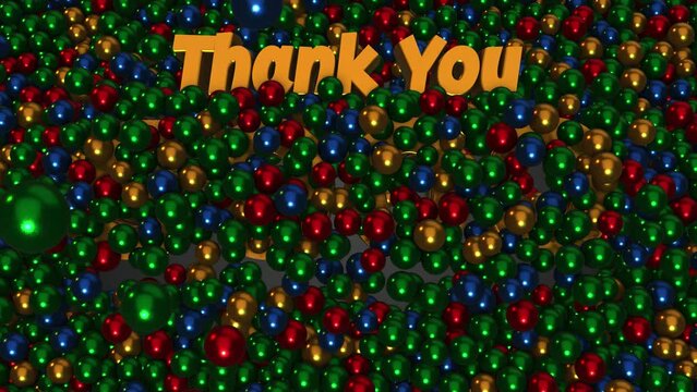 Top View Thank You 5000 Followers 3d Text reveal pushing Gold Green Blue Red Metal Ball Pit Balls Background 3d Rendering