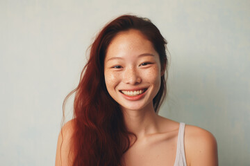Generative ai portrait of beautiful asiatic redhead woman laughing