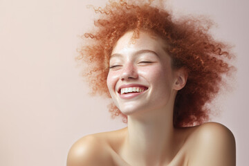 Generative ai portrait of albino mixed race redhead woman laughing