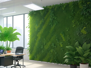 artificial green plants walls in office