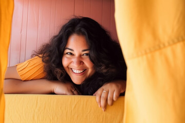 Generative ai portrait of beautiful mixed race woman plus size laughing positive having fun