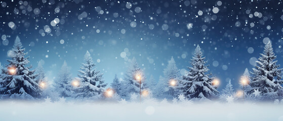 Fototapeta na wymiar Christmas winter blurred background. Xmas tree with snow