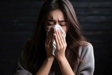 woman cover her nose and mouth for cough or sneez
