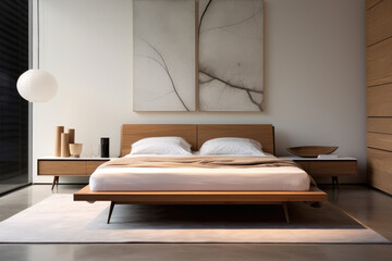 Fototapeta na wymiar Serene Sleep Haven with Minimalist Bedroom Design