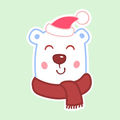 Cute Polar bear christmas sticker. Had and scarf on bear