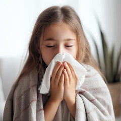 girl have a cogh isolated on white background