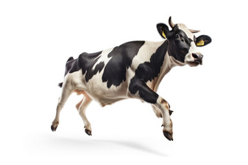Fast running cow isolated on white - obrazy, fototapety, plakaty