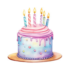 Watercolor Birthday Cake. Birthday Cake in Birthday Theme.