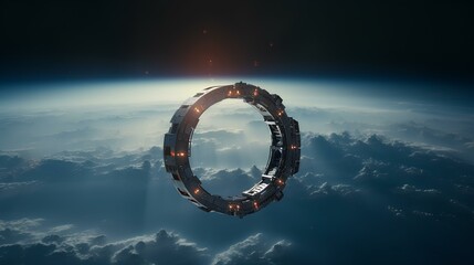 heaven, Sci-fi, orbit, ring, space station. generative AI