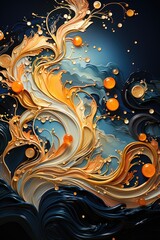 A digital painting of an orange and blue wave. AI image.