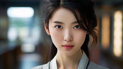 Close up of Chinese girl's face, Asian woman with beautiful face, woman with beauty	
