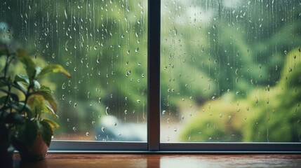 Rain near the window, rainy day, beautiful rainy season